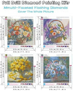 askkqtx 4 Pack Flowers Diamond Art Kits for Adults, Floral Basket Diamond Painting Kits for Beginners, DIY 5D Round Full Drill Crystal Diamond Dots Rhinestone Gem Art Craft Home Decor 12x12 Inch
