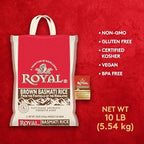 Royal Authentic Basmati Brown Rice Whole Grain, Naturally Gluten Free and Vegan - 10 Pound