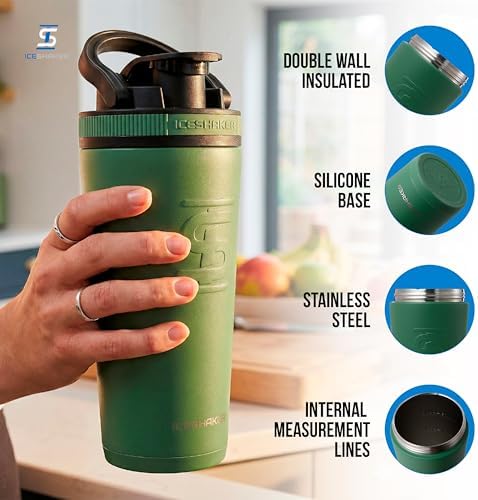 Ice Shaker Insulated Stainless Steel Shaker Bottle | 26oz, Aura | Cold for 30+ Hours | Insulated Cup with Twist-on Agitator | Odor-Free Bottle for Protein Shakes, Water, Smoothies, Cocktails
