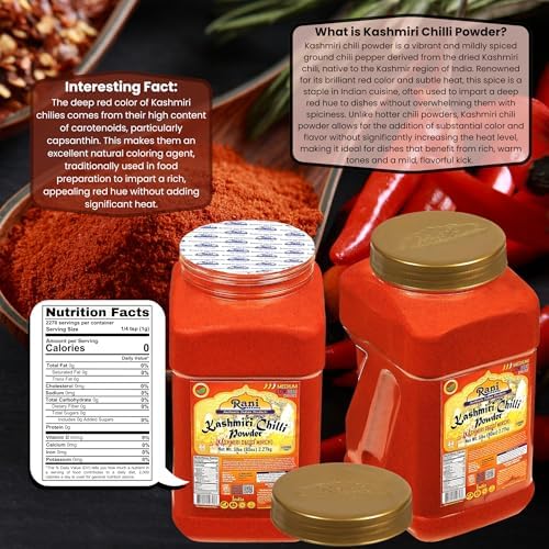 Rani Kashmiri Chilli Powder (Deggi Mirch, Low Heat) Ground Indian Spice 80oz (5lbs) 2.27kg PET Jar ~ All Natural | Salt-Free | Vegan | No Colors | Gluten Friendly | NON-GMO | Kosher | Indian Origin