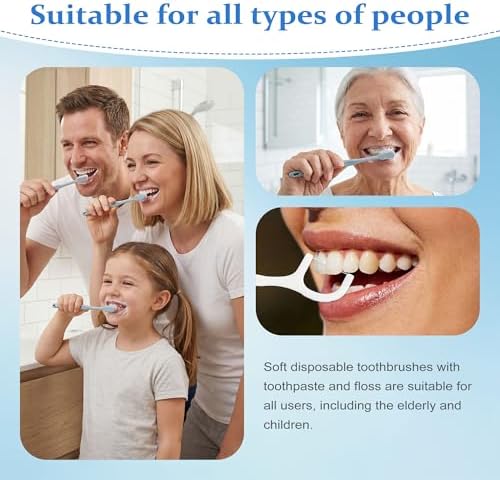 Disposable Toothbrushes with Toothpaste, Travel Toothbrush Kit, Individually Packaged, Light Grey, with Floss Picks, Suitable for Hotel, Home, Camping, Travel (100-PACK)