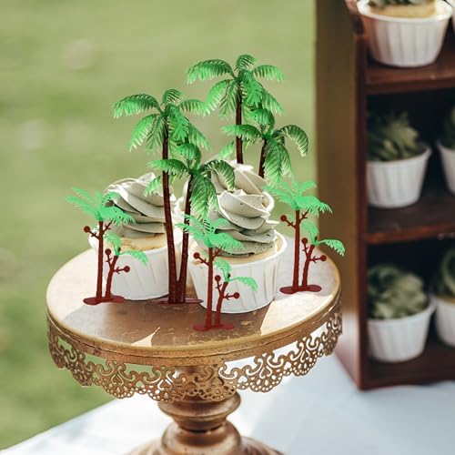 Rsstarxi 10 Pack Palm Tree Cake Topper Plastic Green Palm Tree Coconuts Cupcake Toppers Summer Beach Theme Palm Tree Decorations for Hawaii Baby Shower Birthday Party Cake Decorations