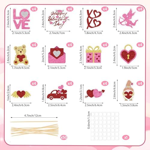 48 Pcs Happy Valentine's Day Cupcake Toppers Glitter Heart Love Cupcake Toppers Valentines Day Birthday Party Decorations Picks for Kids Wedding Anniversary Baby Shower Party Supplies