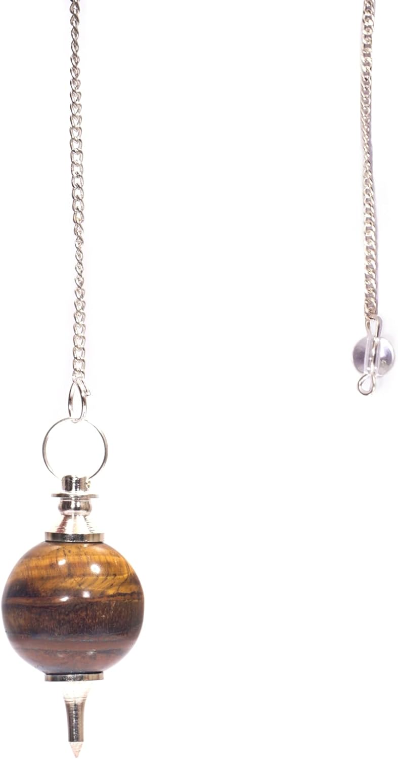 L PEDRA & CRYSTAL Tiger Eye Crystal Ball Pendulum | Polished Gemstone Sphere with Chain for Dowsing, Divination & Decor | Spiritual Energy Work Pendant