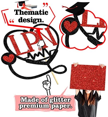 Congrats LPN Cake Topper, Licensed Practical Nurse, Nursing School Graduation Theme Party Decorations Supplies, Black & Red Glitter