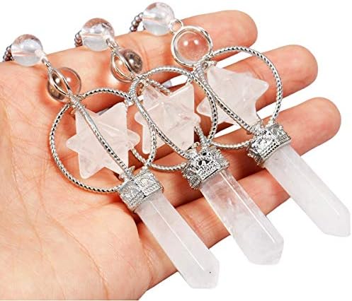 SUNYIK Natural Spinning Merkaba Star Chakra Pendant Necklace for Women Men, Hexagonal Prisms Stone Point Reiki Healing Crystal Magic Wand, 13.5"-14.5" Strand