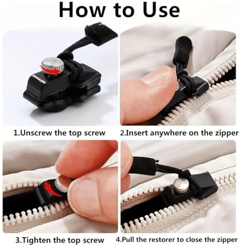 Universal Zipper Repairer,9pcs，Black Fix Zip Puller,Mini Adjustable Restorer,Zip Slider Repair Instant Kit,Zipper Repair Replacement Head for Coats, Jacket, Luggage