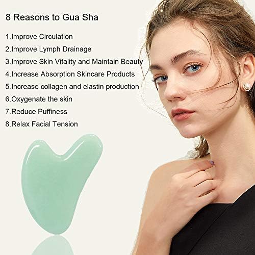 Gua Sha, Jade Stone Gua Sha Massage Tool, Guasha Tool for Face and Body Skin Massage. Gua Sha Set for Toxins Prevents Wrinkles for SPA Acupuncture, Therapy Trigger Point Treatment.