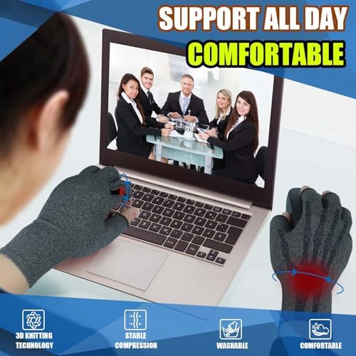 2 Pairs Fingerless Arthritis Compression Gloves for Women Men, Hand Glove Support and Warmth, Relieve Pain from Carpal Tunnel, Rheumatoid, Osteoarthritis, RSI, Typing (Pure Black+Pure Black, M)