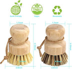 Aisuly Bamboo Dish Brush Set, 2 Pcs Palm Wooden Dish Scrubber Brush, Dish Brushes, Durable Wood Dishes Scrub Brush, Natural Round Vegetable Cleaning Pots Pans Sink Washing Kitchen Brush