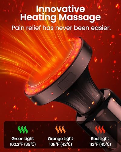 NAPRE Massage Gun with Heat,Deep Tissue Handheld Percussion Back Massager for Muscle/Neck/Body Pain Relief with Long Extension Retractable Handle,32-Speeds,Foldable,5 Adjustable Angles,with Carry Case