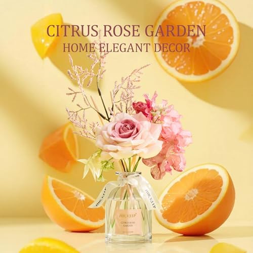 Airkeep Flower Reed Diffuser Set, Citrus Rose Garden Diffuser Gift Set,4.06 fl oz Essential Oil Sticks Diffusers for Bathroom Air Freshener, Aromatherapy Home Fragrance for Shelf Decor,Gift for Women