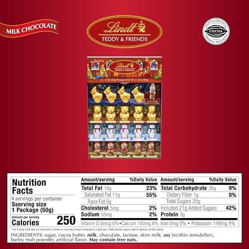 Lindt TEDDY & FRIENDS Holiday Milk Chocolate Candy, 7.1 oz. 4-pack