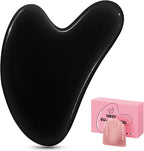 Gua Sha Facial Tool Guasha Board Natural Jade Stone for SPA Acupuncture Therapy Trigger Point Treatment, Relieve Muscle Tensions Reduce Puffiness (Black)
