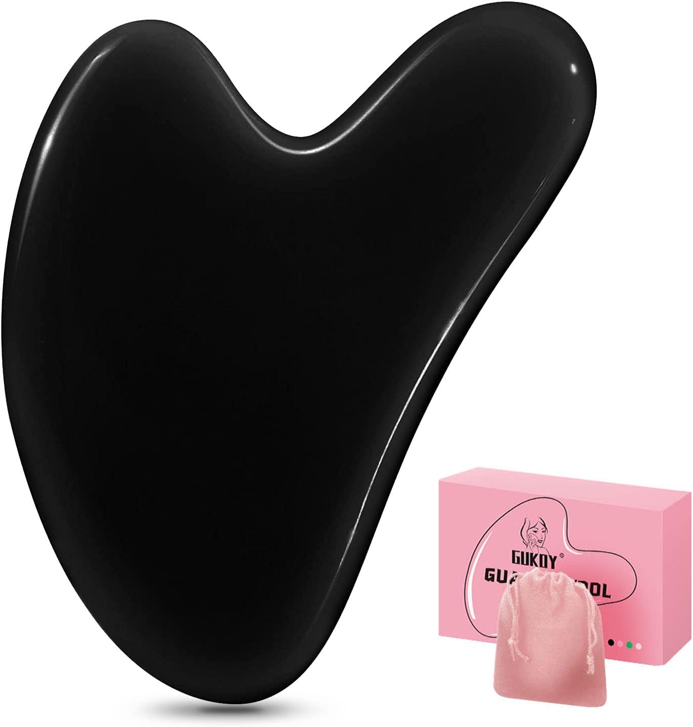 Gua Sha Facial Tool Guasha Board Natural Jade Stone for SPA Acupuncture Therapy Trigger Point Treatment, Relieve Muscle Tensions Reduce Puffiness (Black)