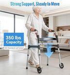 Walkers for Seniors, One-Hand Folding, 8 Height Adjustments, Walkers with Wheels, 2 Skis and 5" Wheels, Lightweight Walker for Seniors, Standard Walkers for Seniors, Aluminum Frame, Frosted Silver