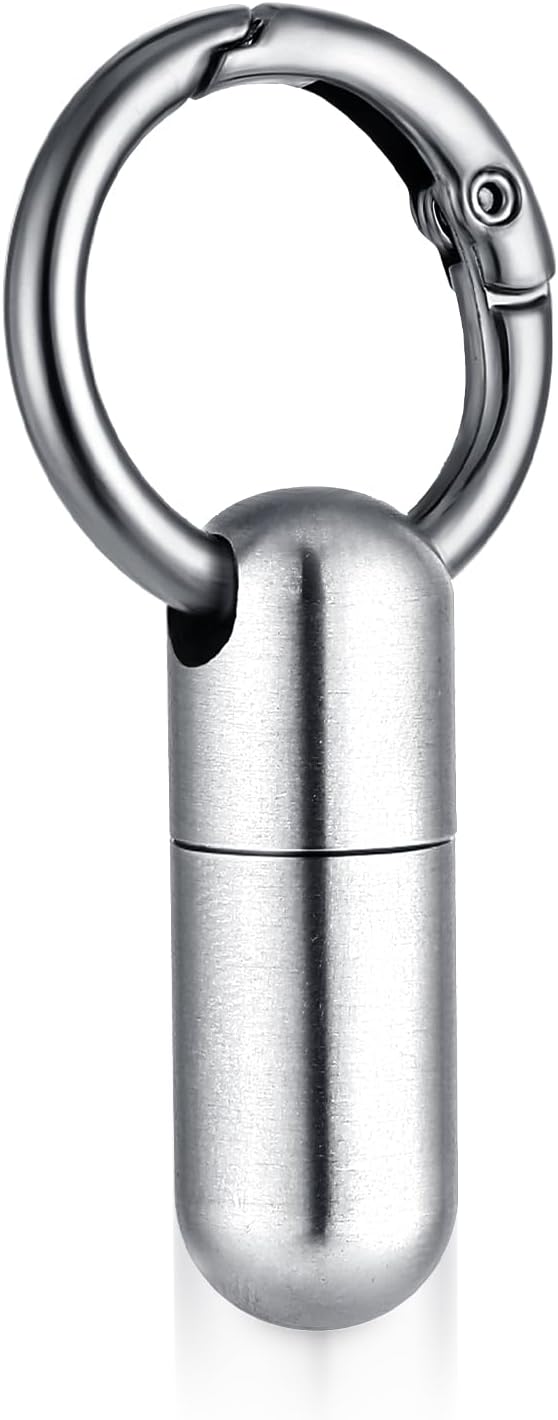 Ptwola Small Pill Case Keychain Tiny Portable Carabiner Clip Pill Holder Bottle Micro Waterproof Metal Pill Container Mini Emergency Medicine Organizer for Outdoor Camping Travel Purse