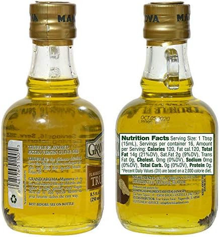 Mantova Grand’Aroma Truffle Flavored Extra Virgin Olive Oil, made in Italy, cold-pressed, 100% natural, heart-healthy cooking oil perfect for salad dressing, pasta, garlic bread, meats, or pan frying, 8.5 oz