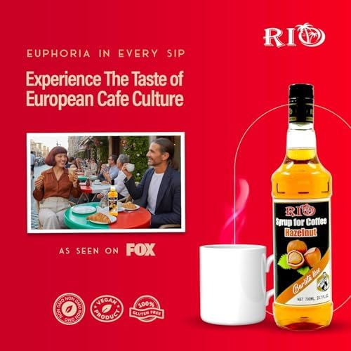 RIO Hazelnut Coffee Syrup, Perfect for Hot or Iced Drinks & Desserts, Warm & Inviting Flavor Sweetened with Pure Cane Sugar, Barista-Grade Flavor Syrups for Coffee Drinks at Home & Work - 700ml (Pack of 2)