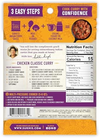 Sukhi's Indian Curry Paste - Classic Curry Sauce 3oz (Pack of 6), 84 Servings Gluten Free Simmer Sauce Indian Sauce