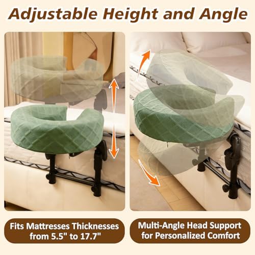 Massage Headrest for Bed with 2 Pillowcases Home Mattress Top Adjustable Massage Table Head Holder for Professional and Home Use with 2 Pack of Removable & Washable Pillowcases (Green & Light Pink)