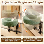 Massage Headrest for Bed with 2 Pillowcases Home Mattress Top Adjustable Massage Table Head Holder for Professional and Home Use with 2 Pack of Removable & Washable Pillowcases (Green & Light Pink)