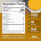 Jai Ho Certified Organic Mogar Dal 4 lb | Split Mung (Moong) Dal Skinless | USDA Organic | Non-GMO | Chemical-Free | Premium Quality Kosher (4 Pound, Moong Mogar Dal (W/O Skin))