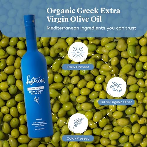 Kosterina - Everyday Organic Extra Virgin Olive Oil, High Heat Cooking Greek EVOO, Made from 100% Pure Early Harvest Koroneiki Olives, Natural Superfood, Polyphenol Rich, High Antioxidants (16.9 oz)