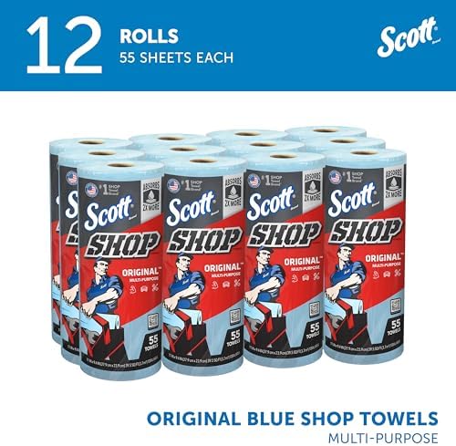 Scott Shop Original Blue Towels (75147), 9.4"x11" Cloth-like Paper Towel (12 Rolls of 55 Sheets, 660 Sheet Total)