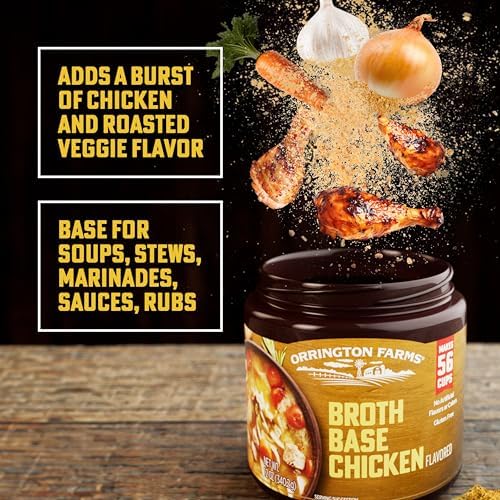Orrington Farms Chicken Flavored Broth Base & Seasoning, Ready-To-Use, Chicken Bouillon Powder Concentrate, Versatile Usage, Season-To-Taste, Easy-To-Store, 12 oz Jar (Pack of 1)