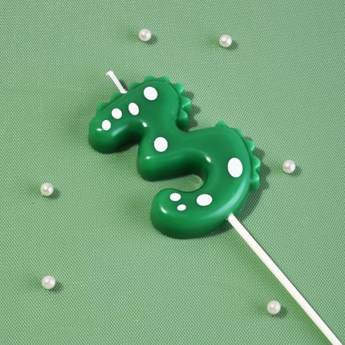 PHD CAKE 2.76 Inch Green Dinosaur 3 Number Birthday Candles, Dinosaur Number Candles, Cake Number Candles, Party Celebration