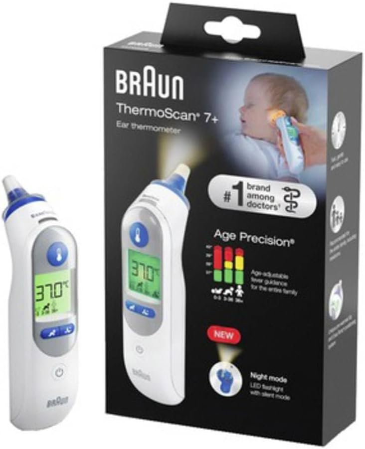 Braun ThermoScan 7+, IRT6525WE Infrared Fever Thermometer Preheated Measuring Tip