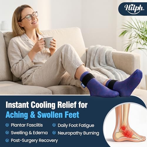 Hilph Full Foot Ice Pack Gel Sock for Hot & Cold Therapy - Reusable Cooling Sock for Toe Pain, Plantar Fasciitis & Hot Feet - Easy Slip On Design for Chemotherapy, Postpartum Recovery, 1 Pair, Blue