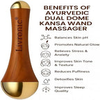Face Acupoint Kansa Wand Massager with Teak Wood Handle for Detoxification and Deep Relaxation Natural Kansa 2 in 1 Bronze