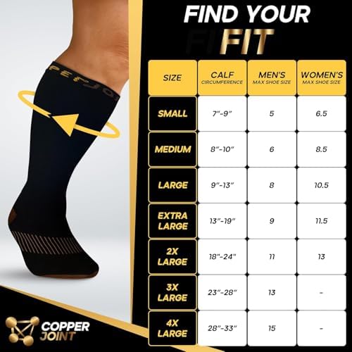 CopperJoint 15-20 mmHg Compression Socks for Men & Women, Small Black and Tan Knee-High Graduated Support Socks for Circulation, Travel, Work & Everyday Wear