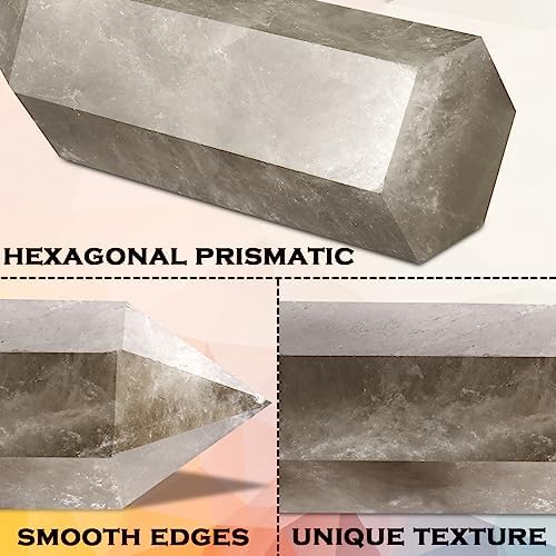 CASMON Large Healing Crystal Wands 3.9"-4.3"(10-11cm), Natural Smoky Quartz Obelisk Crystal Tower Stone, 6 Faceted Single Healing Crystal Point for Reiki Chakra Meditation Therapy (1PC)