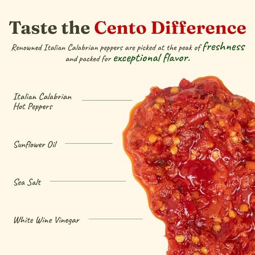 Cento Extra Hot Calabrese Peperoncino Spread, 9.87 Oz, Spicy Calabrese Paste from Italian Calabrian Chili Peppers Packed Fresh with Oil, Vinegar and Sea Salt, Made in Italy, Gluten-Free, Non-GMO