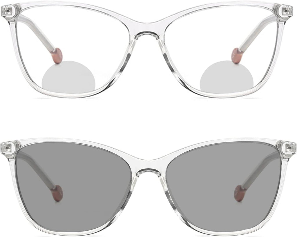 Transition Photochromic Transparent Frame Bifocal Reading Glasses For Men Women,Square Sunglasses Readers