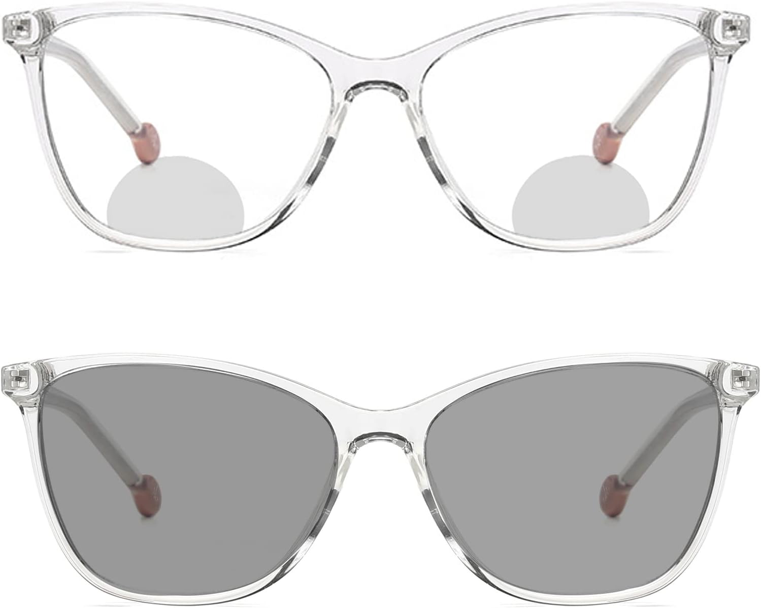 Transition Photochromic Transparent Frame Bifocal Reading Glasses For Men Women,Square Sunglasses Readers