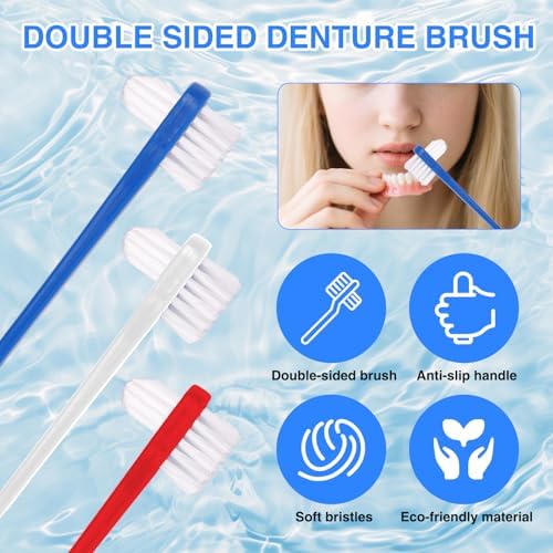 21 Pcs Dual Headed Denture Brush, Portable Denture Toothbrush for False Teeth, Retainer Cleaner Brush