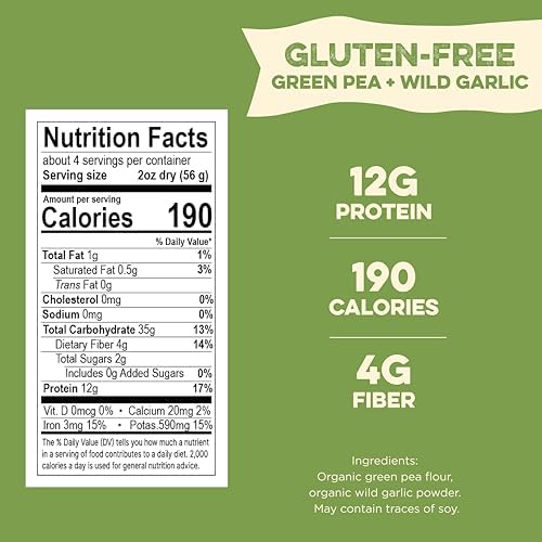 Al Dente Plant-Based Pasta Green Pea + Wild Garlic – Gluten-Free, Vegan, Non-GMO, Organic High Protein Pasta. Delicious And Versatile. Great for Pastas, Soups, Salads, and More 8oz Bags (Pack of 6)