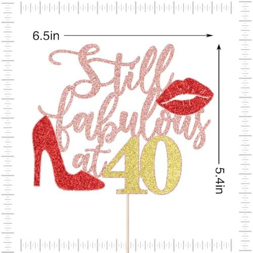 Rose Gold Glitter Still Fabulous at 40 Cake Topper,Happy 40th Birthday Cake Topper,Queen High heels Big Red lips Cake Topper,Women 40th Birthday Party Cake Decorations