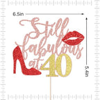 Rose Gold Glitter Still Fabulous at 40 Cake Topper,Happy 40th Birthday Cake Topper,Queen High heels Big Red lips Cake Topper,Women 40th Birthday Party Cake Decorations