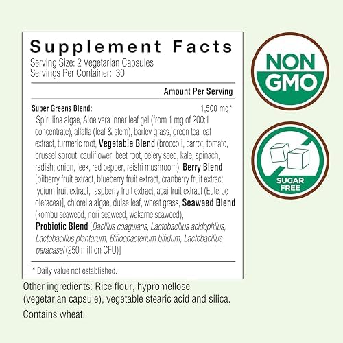COUNTRY FARMS Super Greens Vegicaps, 32 Super Foods, Whole Food Supplement, Greens, Fruit, Vegetables, Mushrooms & Probiotics, Rich in Antioxidants & Phytonutrients, 120 Count, 60 Servings