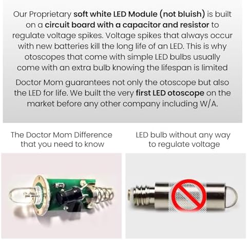 4th Generation Doctor Mom LED Pocket Pro Otoscope with Both Adult and Pediatric Disposable Specula Tips, Battery, and Protective Hard Plastic Case