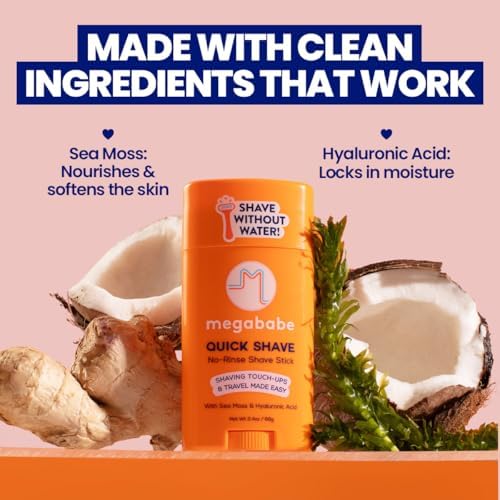 Megababe Quick Shave No-Rinse Shave Stick | Shaving Touch-Ups & Travel Made-Easy | Vacation and Hot Weather Essential | with Sea Moss & Hyaluronic Acid | 2.4 oz