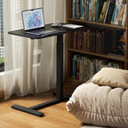 Overbed Bedside Table with Wheels, Pneumatic Adjustable Medical Tilt Top Hospital Bed Table Over The Bed, Rolling Laptop Desk, Mobile Standing Desk for Hospital and Home Use, Black