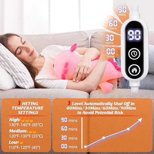 Electric Heating Pad for Period Cramps, 14'' Cuddly Pink Axolotl Plush with a Hot Soft Belly USB Powered, Menstrual Heating Pad Neck Shoulder Pain Relief, Gift for Daughter Wife Period Heating Pad