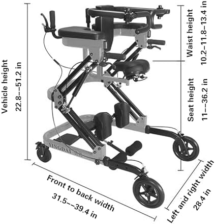 Adjustable Medical Walker with Stand-Up Support, Walking Frame, Adult Walker, Lower Limb Training, Home Rehabilitation Equipment, Multi-Function Mobility Aid with 4 Wheels (Blue)