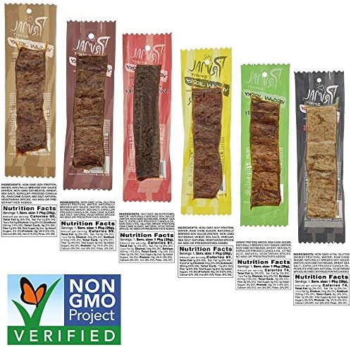 Primal Spirit Vegan Jerky - Sampler Pack, 10g. Plant Based Protein, Certified Non-GMO ("Classics" Thai Peanut, Mesquite Lime, Teriyaki, Hot & Spicy, Hickory Smoked, & Texas BBQ, 24-Pack, 1 oz.)